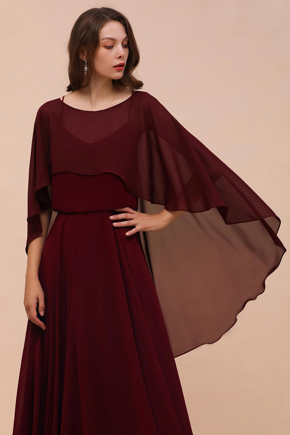 Chiffon Burgundy Long Special Occasions Wrap
