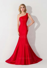 Mermaid Satin One Shoulder Sleeveless Floor Length Bridesmaid Dress