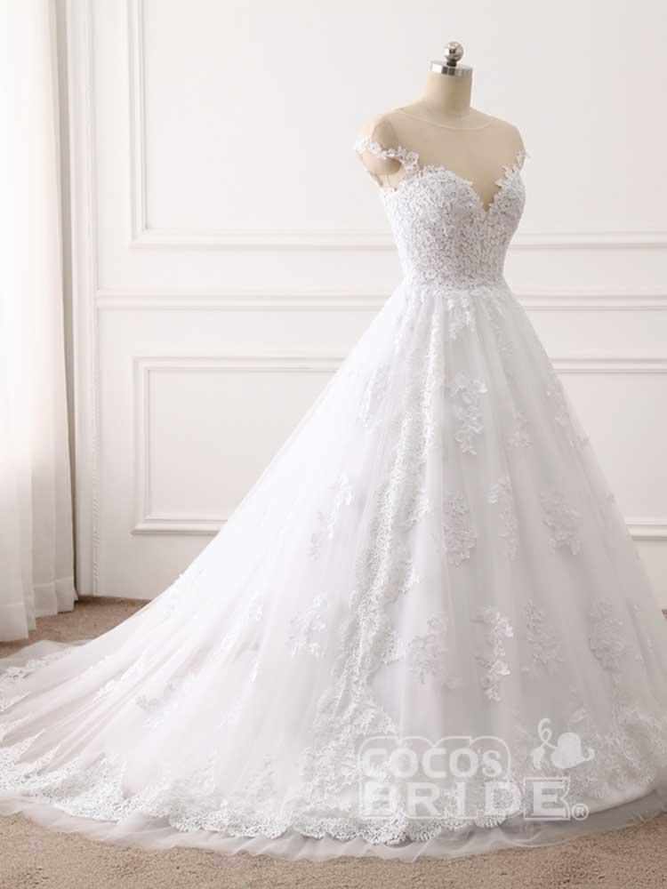 Long Tulle Lace Appliques Sweetheart Ball Gown Wedding Dresses