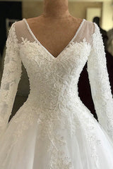 Gorgeous Long Sleeve A-line Appliques Lace Tulle Wedding Dress