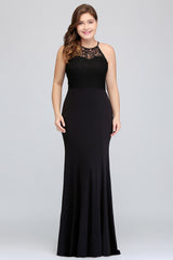 Plus Size Black Halter Spaghetti Straps Floor Length Ruffles Mermaid Prom Dress