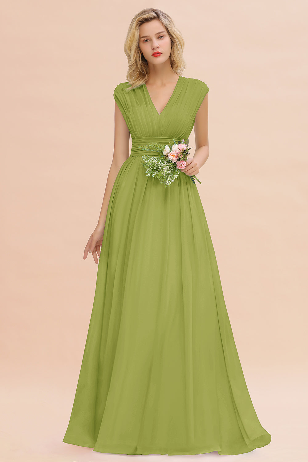 Chiffon V-Neck Sleeveless Elegant A-line Ruffles Bridesmaid Dress