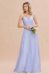 Stylish Chiffon Spaghetti Straps Sleeveless Long Bridesmaid Dress