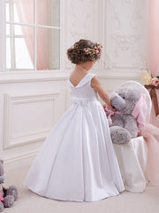 White A-line Satin Flower Girl Dresses Long Christmas Dresses