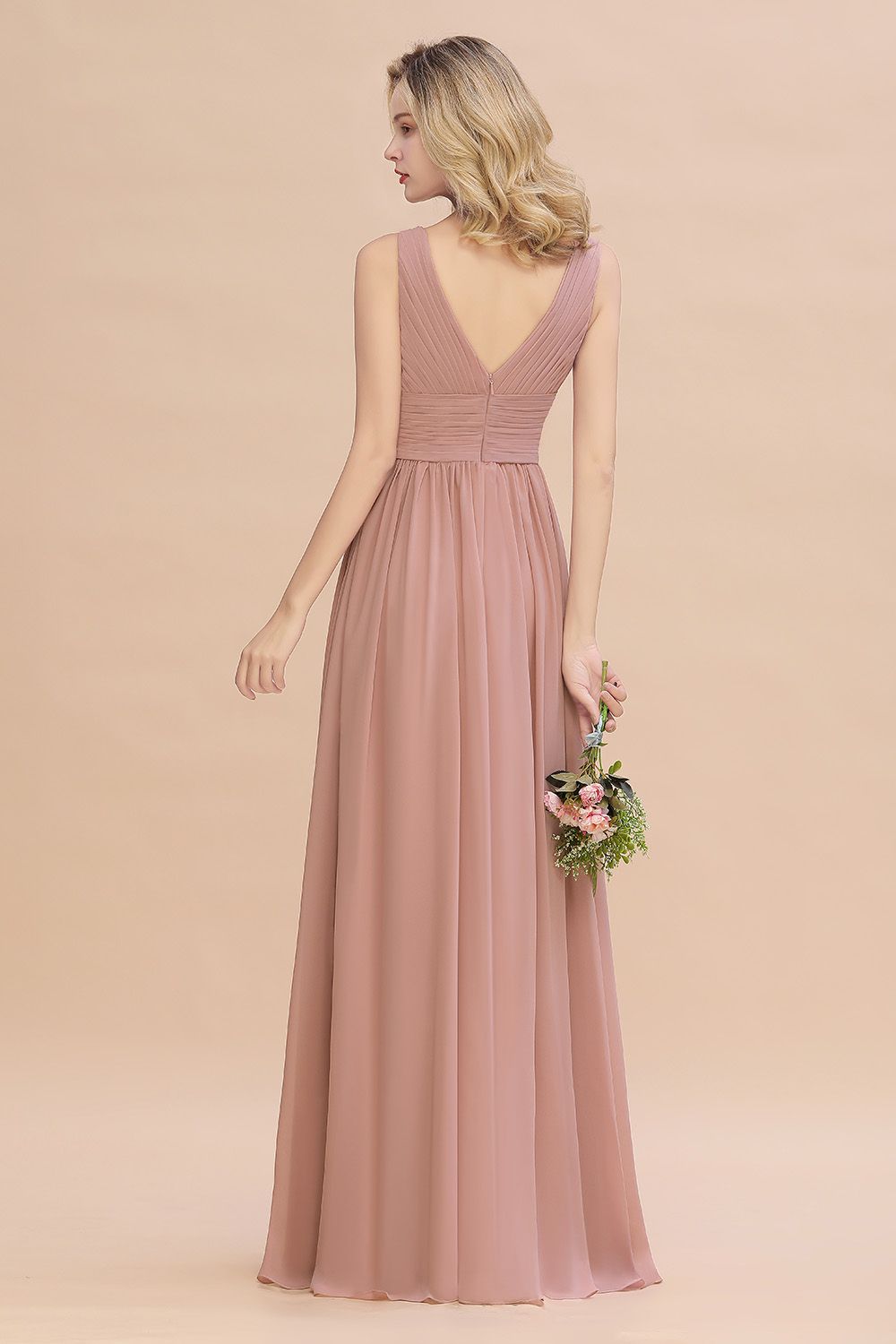 Elegant A-line V-Neck Ruffles Long Bridesmaid Dress