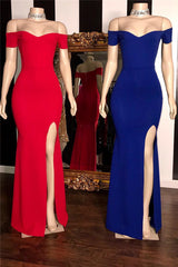 Long Off the Shoulder Split Front Mermaid Prom Dress