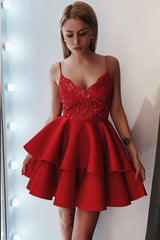 Short A-line Lace Spaghetti Straps Sleeveless Homecoming Dress