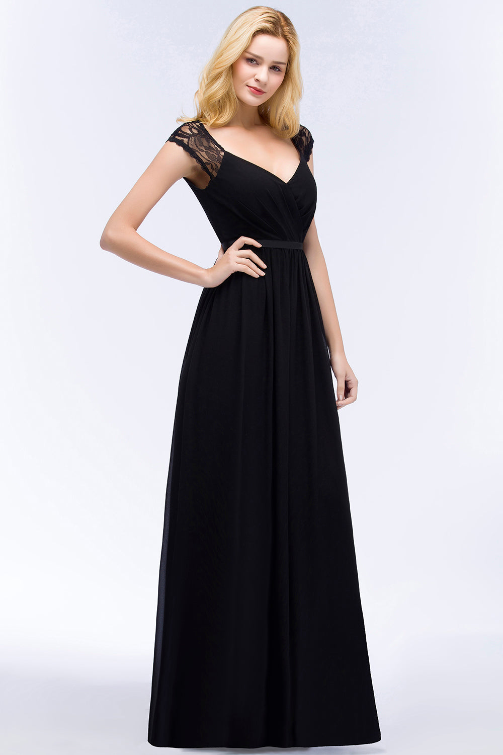 Elegant Mermaid Lace V-Neck Sleeveless Floor Length Bridesmaid Dresses with Sash