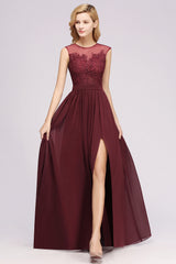 A-line Chiffon Lace Jewel Sleeveless Floor Length Bridesmaid Dresses with Appliques