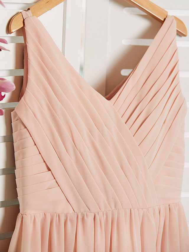 A-Line V Neck Chiffon Long Junior Bridesmaid Dress