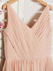 A-Line V Neck Chiffon Long Junior Bridesmaid Dress