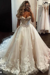 Luxury Long A-line Off the Shoulder Tulle Lace Wedding Dress