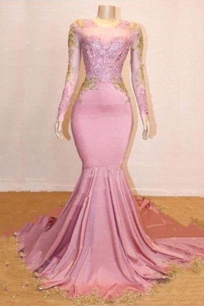Long Mermaid Sweetheart Appliques Lace Prom Dresses with Long Sleeves