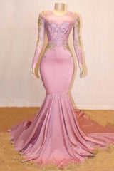 Long Mermaid Sweetheart Appliques Lace Prom Dresses with Long Sleeves