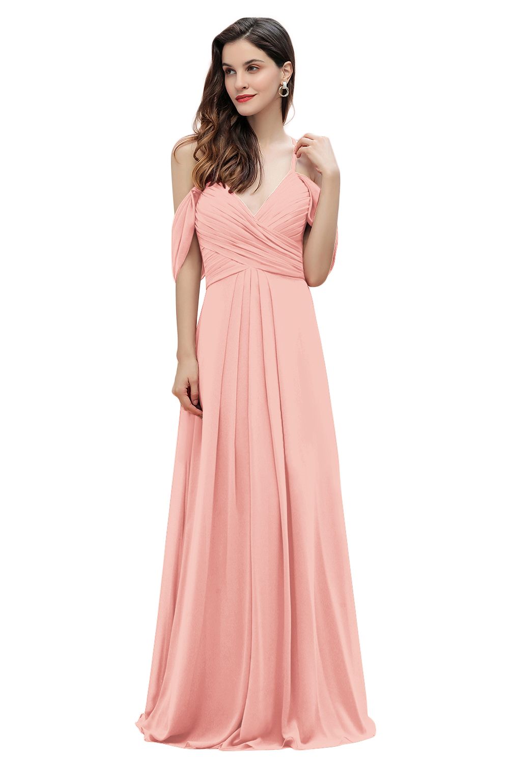 Off the Shoulder A-Line V-neck Chiffon Bridesmaid Dress Floor length Wedding Party Dress