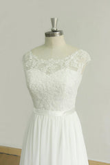 Chic Cap Sleeve Lace Chiffon A-line Long Wedding Dress