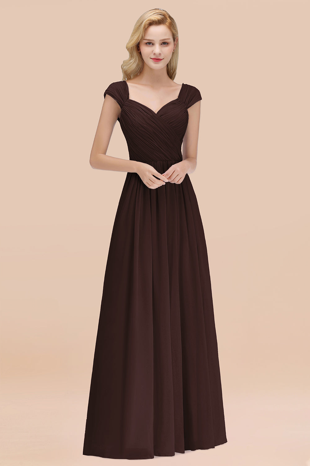 A-Line Chiffon Straps Sweetheart Sleeveless Floor Length Bridesmaid Dress with Ruffles
