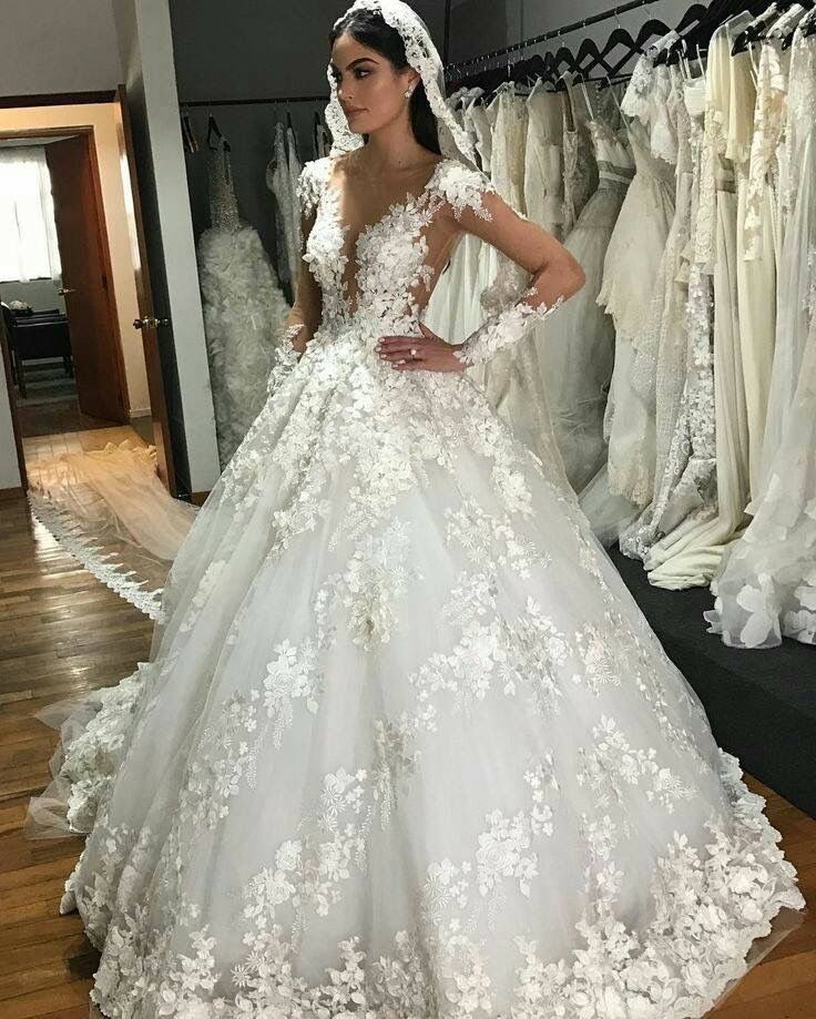 Gorgeous Bateau Long Sleeve Appliques Lace Backless Ruffles Floor Length A-line Wedding Dress