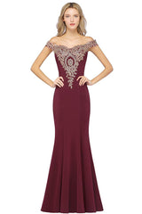 Off The Shoulder Mermaid Long Bridesmaid Dress with Appliques Lace