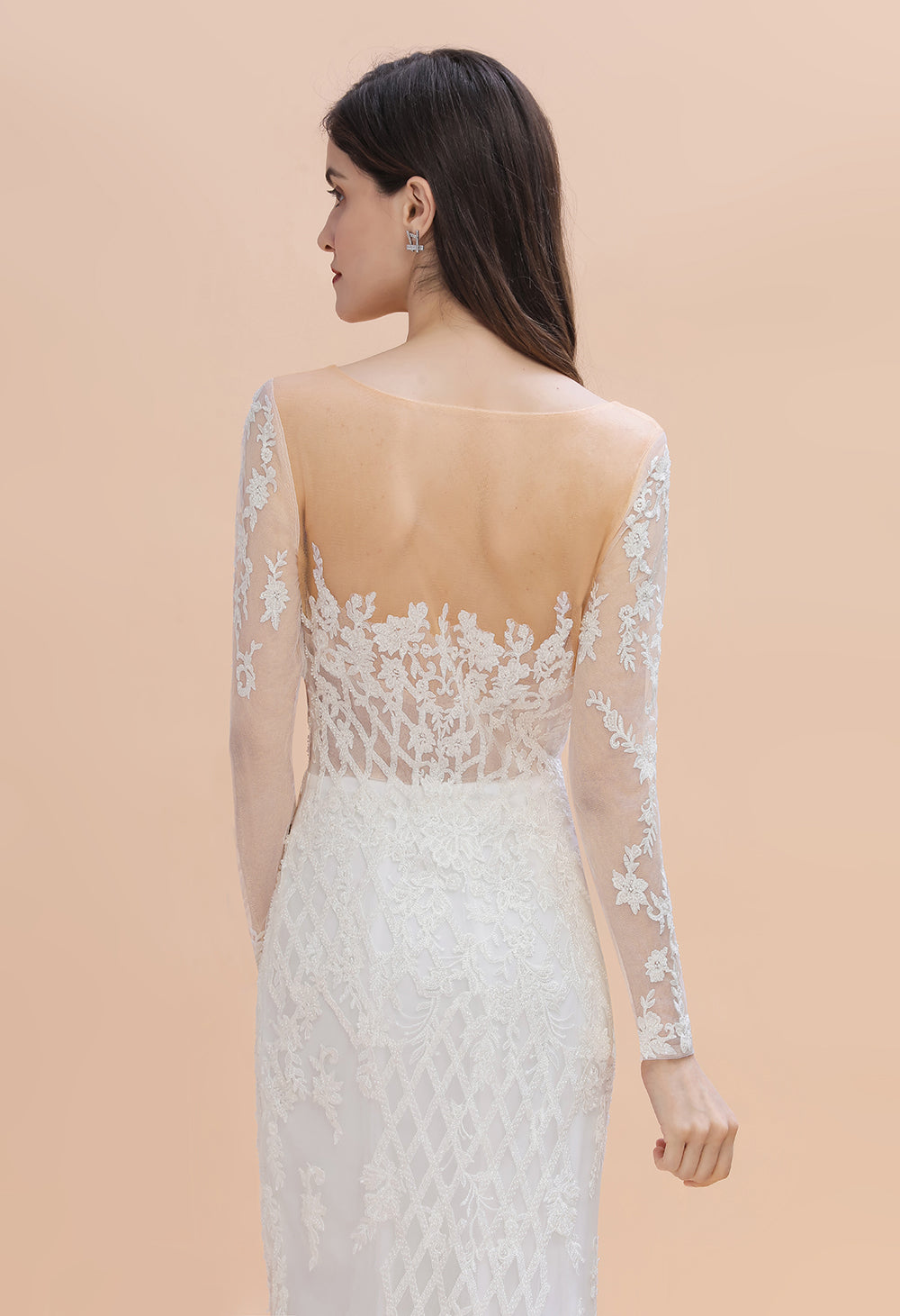 Mermaid Tulle Lace Long Sleeve Wedding Dresses With Detachable Train