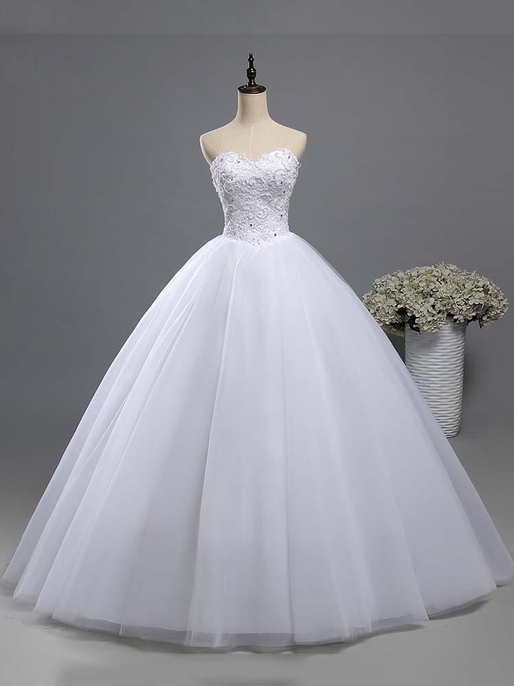 Gorgeous Long Sweetheart Beaded Tulle Lace Ball Gown Wedding Dresses