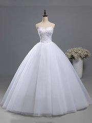 Gorgeous Long Sweetheart Beaded Tulle Lace Ball Gown Wedding Dresses