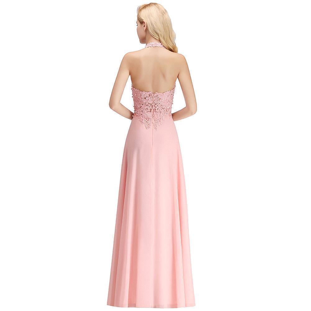 Halter Composite Emulation Silk A-line Floor Length Bridesmaid Dress