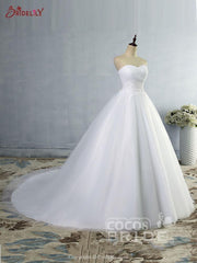 Gorgeous Long Strapless Ball Gown Tulle White Wedding Dresses