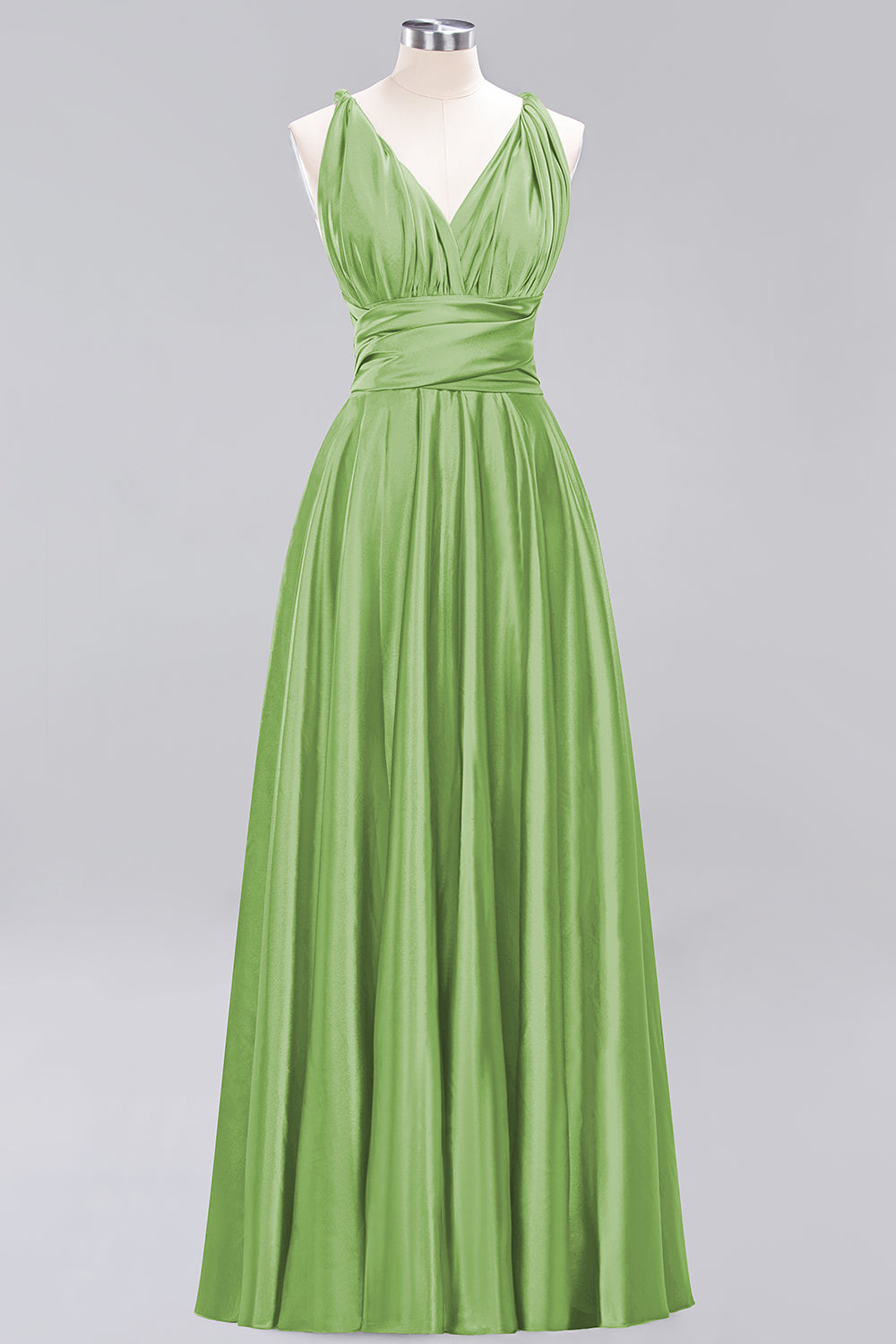 Simple A-Line V-Neck Sleeveless Ruffles Floor Length Bridesmaid Dress