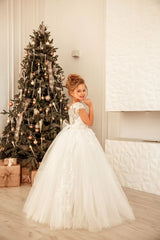 Lovely Long Princess Tulle Floor Length Flower Girl Dress