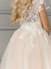 Simple Long A-line Tulle Flower Girl Dresses with Appliques Lace
