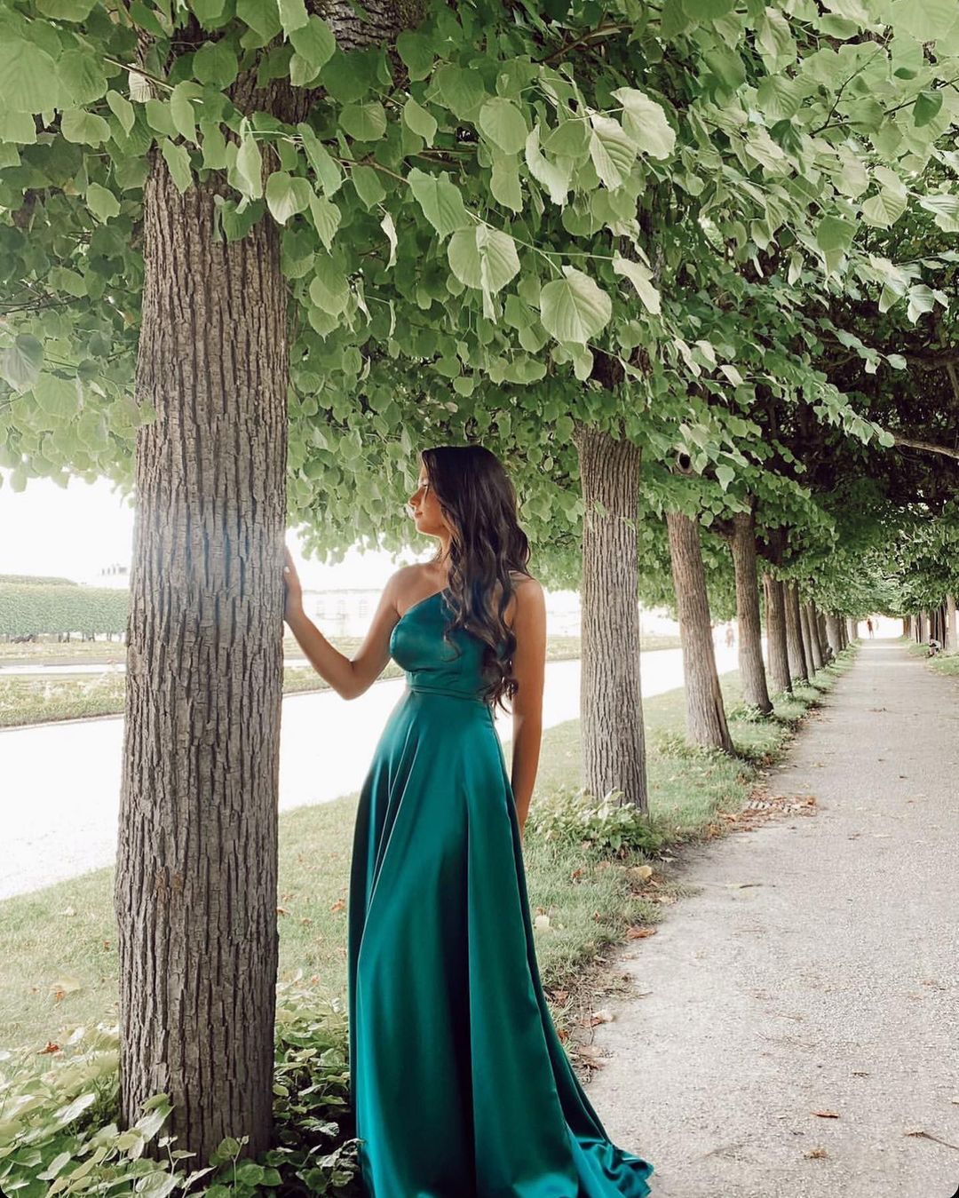 Simple A-line One Shoulder Satin Floor Length Prom Dress With Ruffles