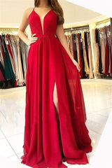 Long Chiffon Halter Split Front A-line Prom Dress