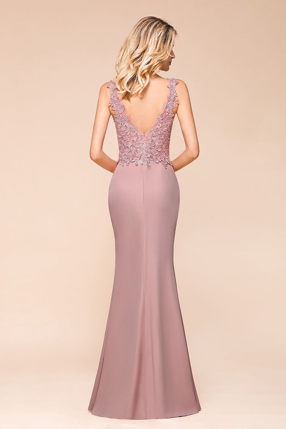 Long Mermaid Lace V-neck Sleeveless Evening Dresses