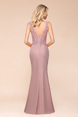 Dusty Pink Long Mermaid Lace Sleeveless Evening Gowns