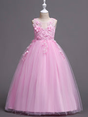 Princess Lace Tulle Floor Length Flower Girl Dresses for Wedding