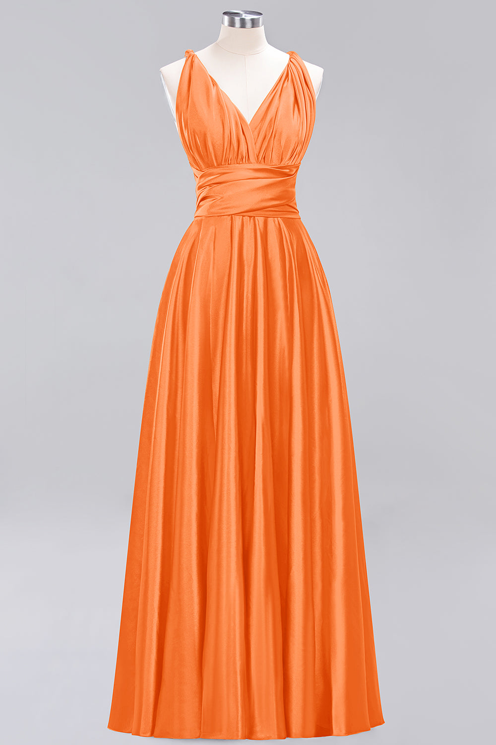 Simple A-Line V-Neck Sleeveless Ruffles Floor Length Bridesmaid Dress