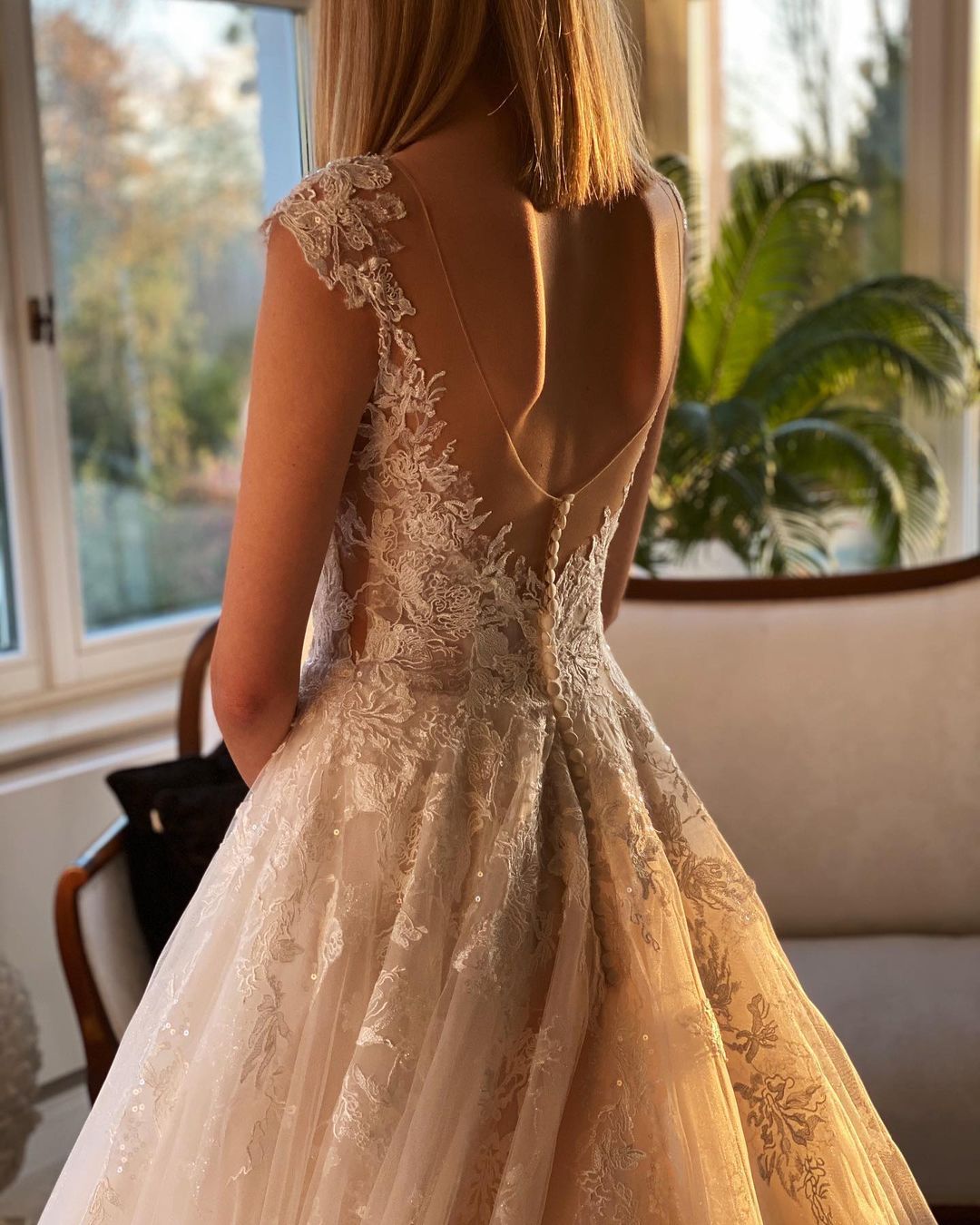 Classy Long Bateau A-line Appliques Lace Backless Church Train Wedding Dress