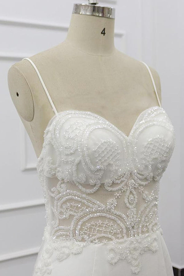 Chic Long Sweetheart Spaghetti Strap Beading Mermaid Wedding Dress