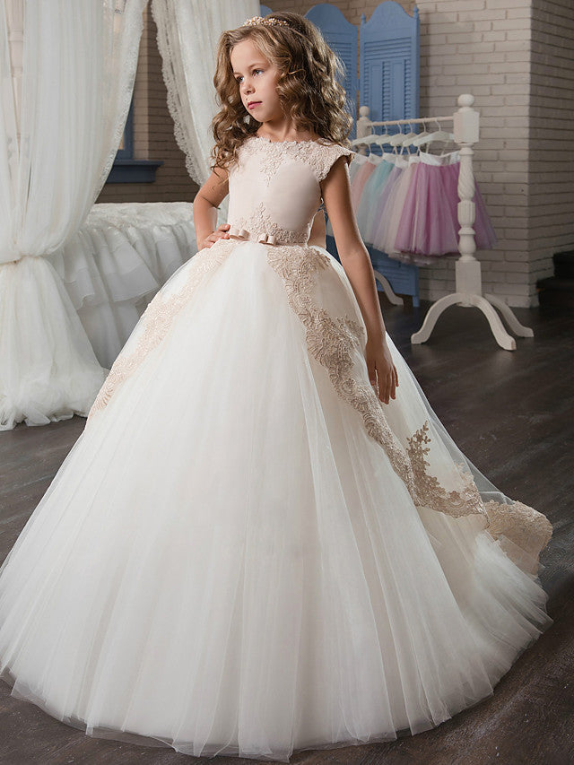 Long Ball Gown Tulle Lace Flower Girl Dresses For Weddings