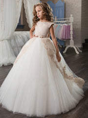 Long Ball Gown Tulle Lace Flower Girl Dresses For Weddings