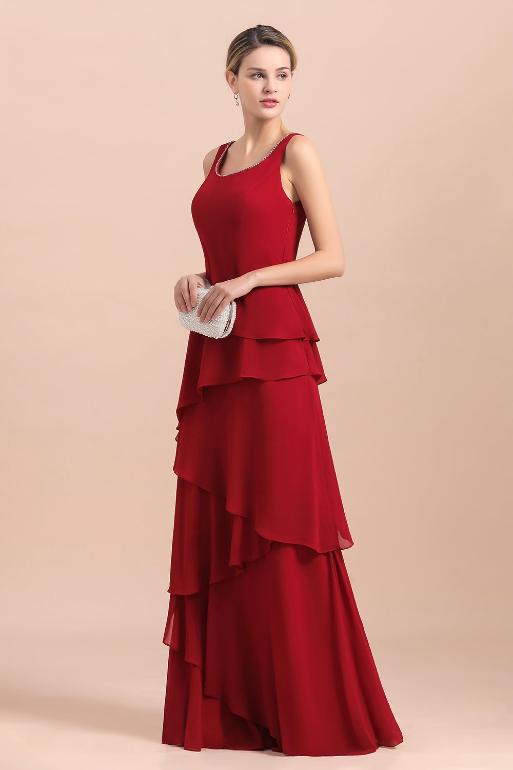 Elegant Burgundy Ruffles Chiffon Mother of the Bride Dress With Jacket