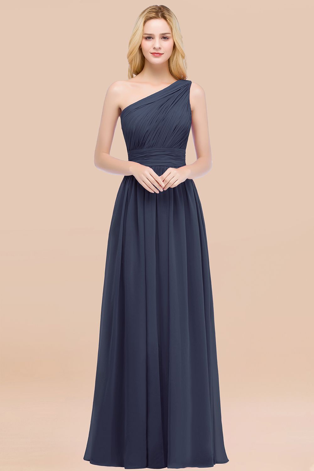 Elegant A-Line Chiffon One Shoulder Sleeveless Ruffles Floor Length Bridesmaid Dresses