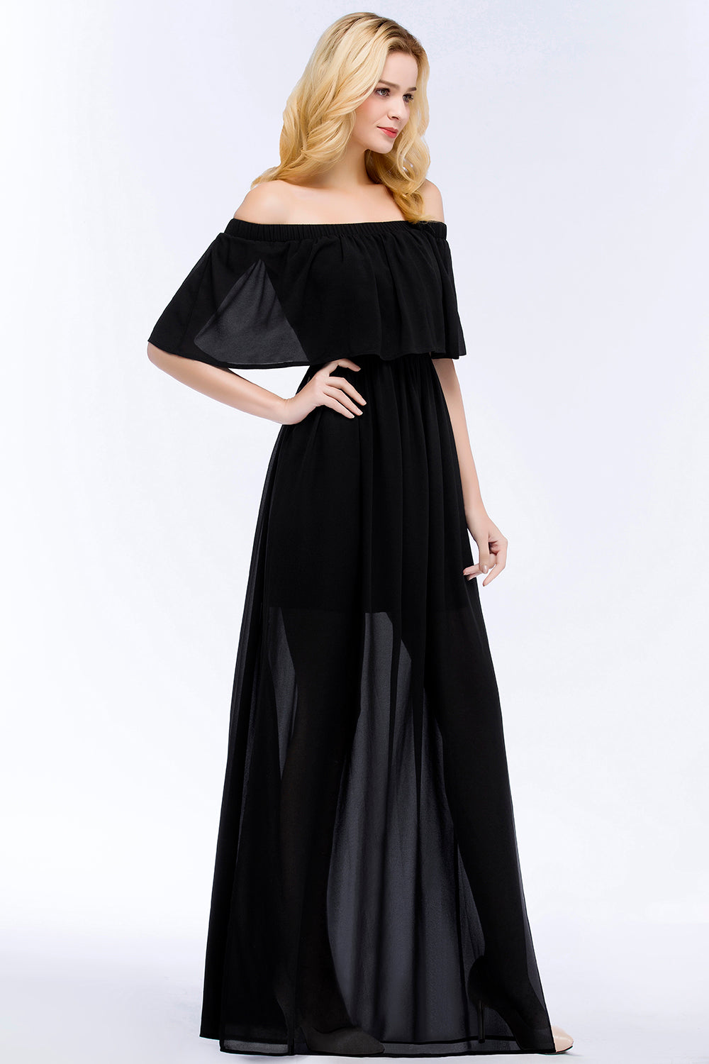 Elegant A-Line Chiffon Off the Shoulder Sleeveless Floor Length Bridesmaid Dresses