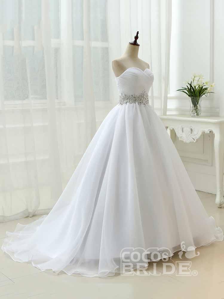 Long Ball Gown Sweetheart Lace-Up Ruffles Tulle Wedding Dresses