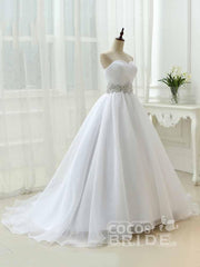 Long Ball Gown Sweetheart Lace-Up Ruffles Tulle Wedding Dresses