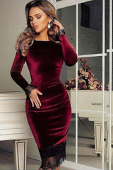 Elegant Short Velvet Mermaid Bateau Formal Evening Dress with Sleeves