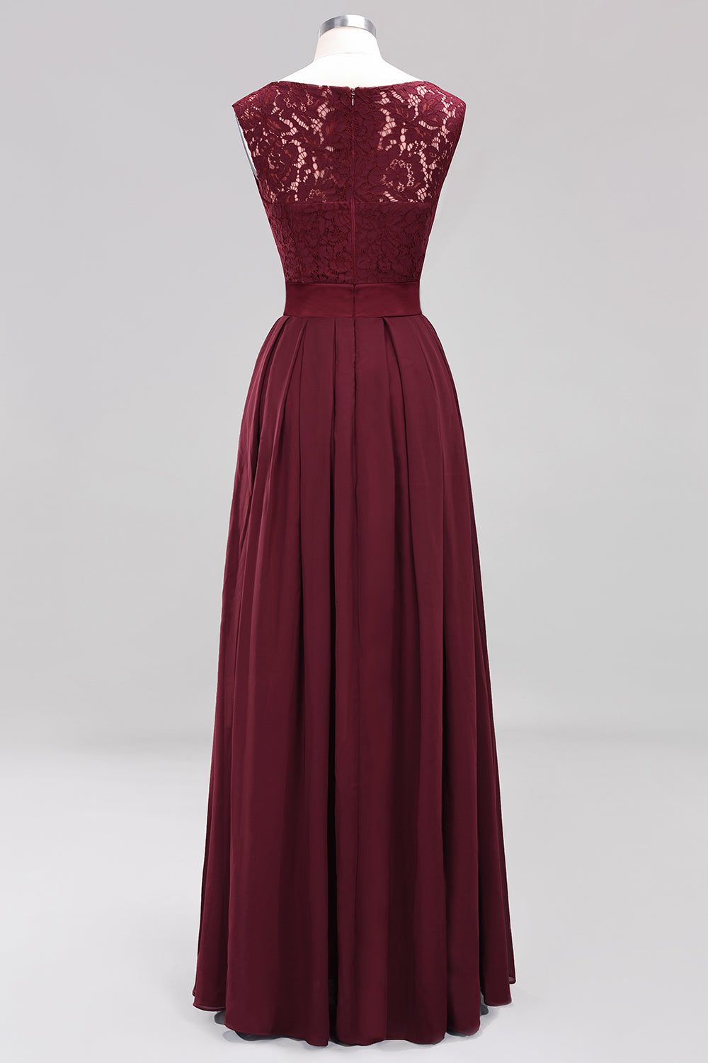 A-line Chiffon Lace Jewel Sleeveless Ruffles Floor Length Bridesmaid Dress