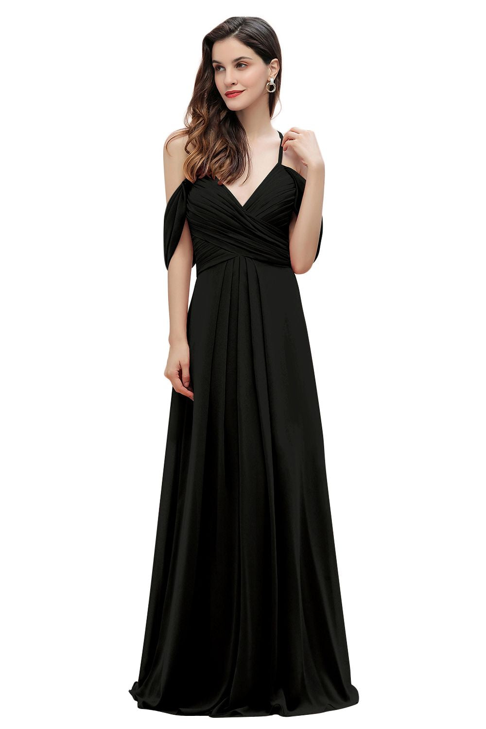 Off the Shoulder A-Line V-neck Chiffon Bridesmaid Dress Floor length Wedding Party Dress
