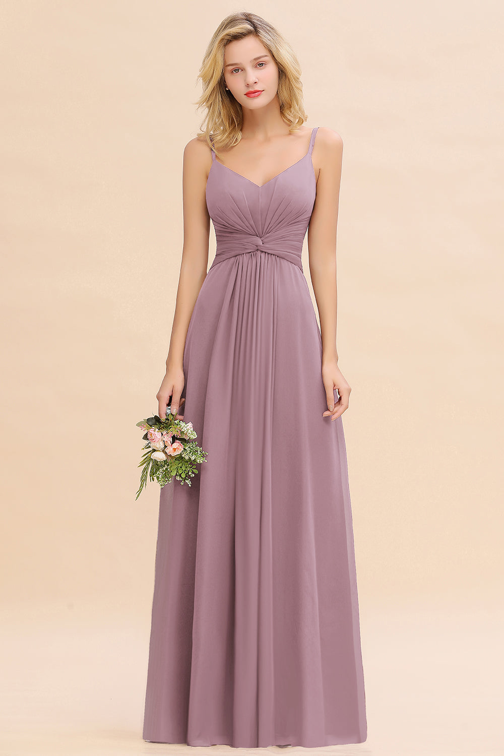 Elegant A-line Ruffles Spaghetti Straps Bridesmaid Dress